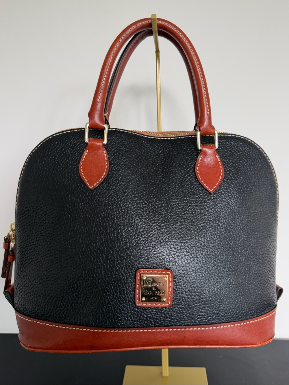 Dooney & Bourke Pebble Grain Zip Zip Satchel Black Brown Leather